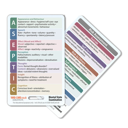 YardCard Mental Health Nursing Reference Cards – Set of 4 | MSE, Risk Assessment, Mental Health Act, Mental Capacity Act, Observations & Seclusion | For Nurses, Students & Doctors