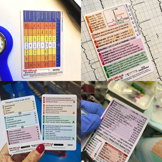 YardCard Badge Card Set (Bloods, ECG, NEWS2, GCS/SBAR) - Lanyard Cards for Healthcare Students