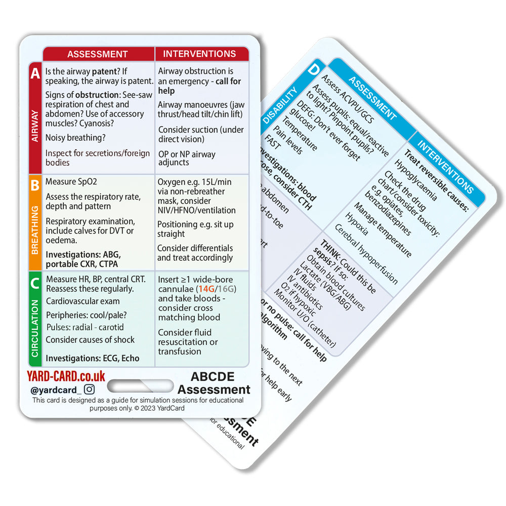 YardCard Bundle Deal 2 (ABCDE Assessment, Cranial Nerves, SOCRATES, Spinal Exam) - Reference Cards for Medical Students
