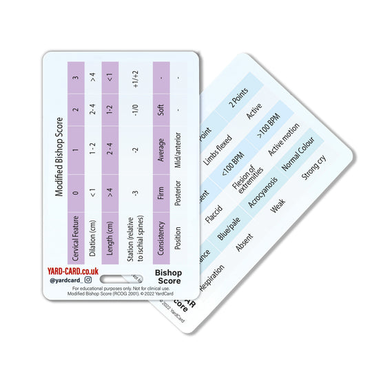 YardCard Student Midwife Lanyard Card Set | Baby Weight Conversions, Bishop Score, Foetal Positions, Abbreviations Active